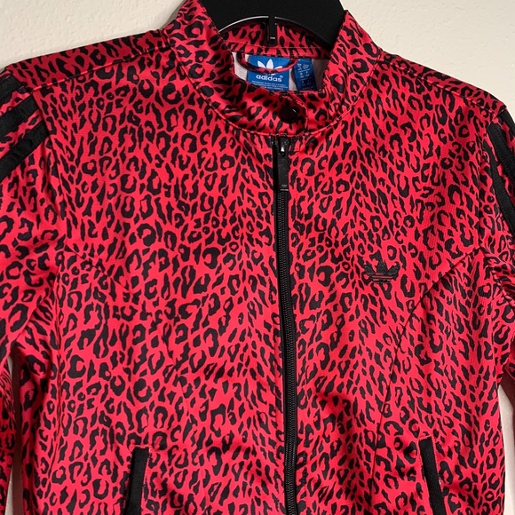adidas Red and Black Leopard Print Jacket - Picture 2 of 5